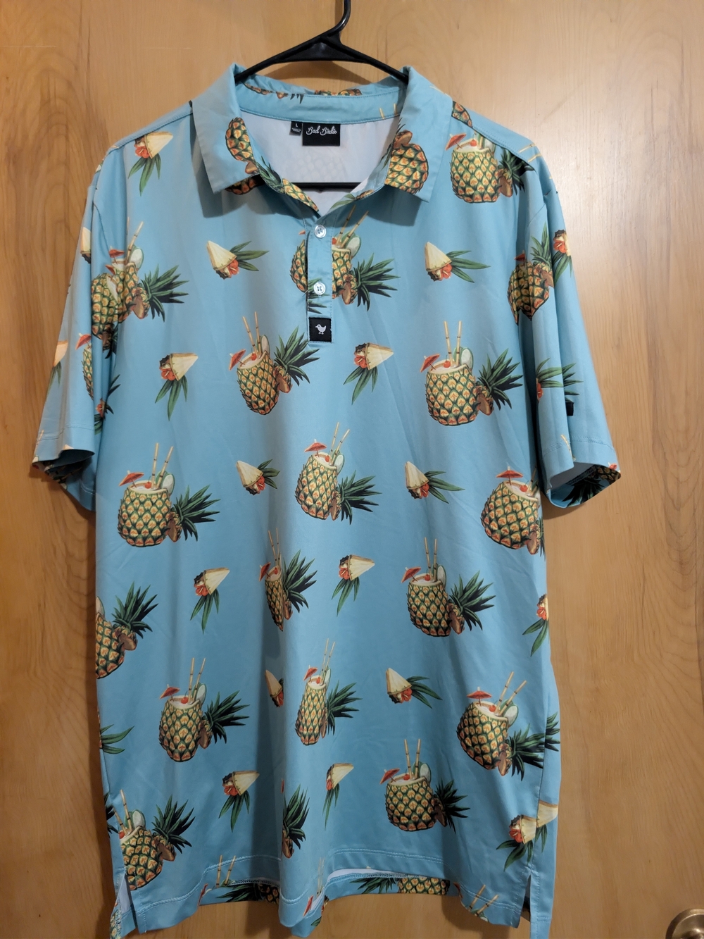 Bad Birdie Pineapple Print Polo in Light Blue